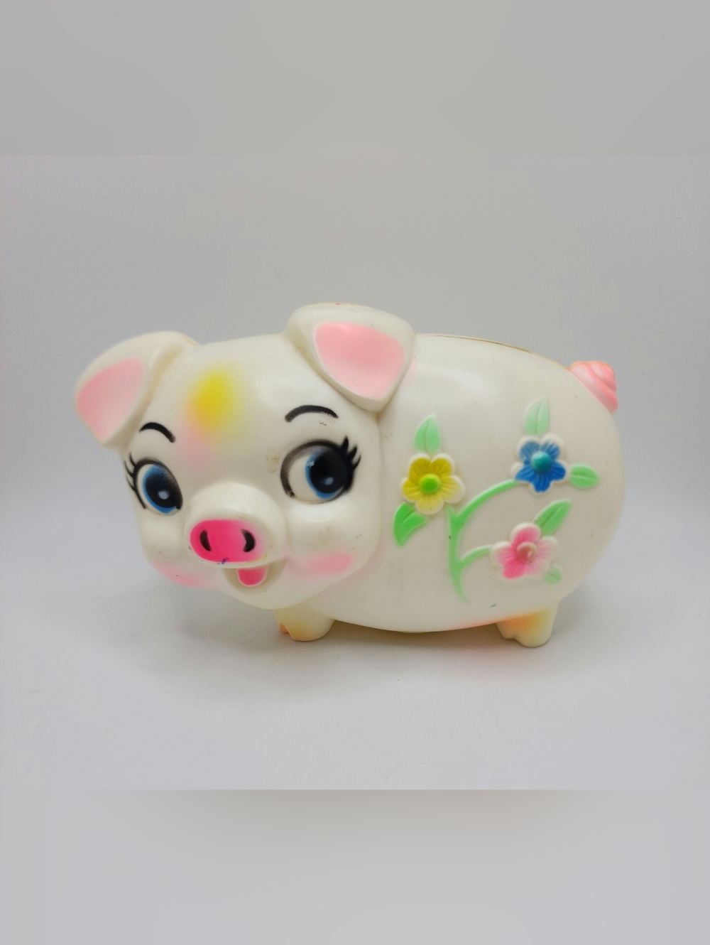 Vintage Kitschy Floral Pig Coin Bank